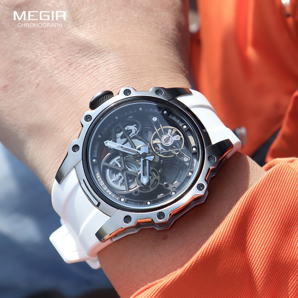 MEGIR Skeleton Automatic Mechanical Men’s Sports Watch 3ATM Luminous Silicone