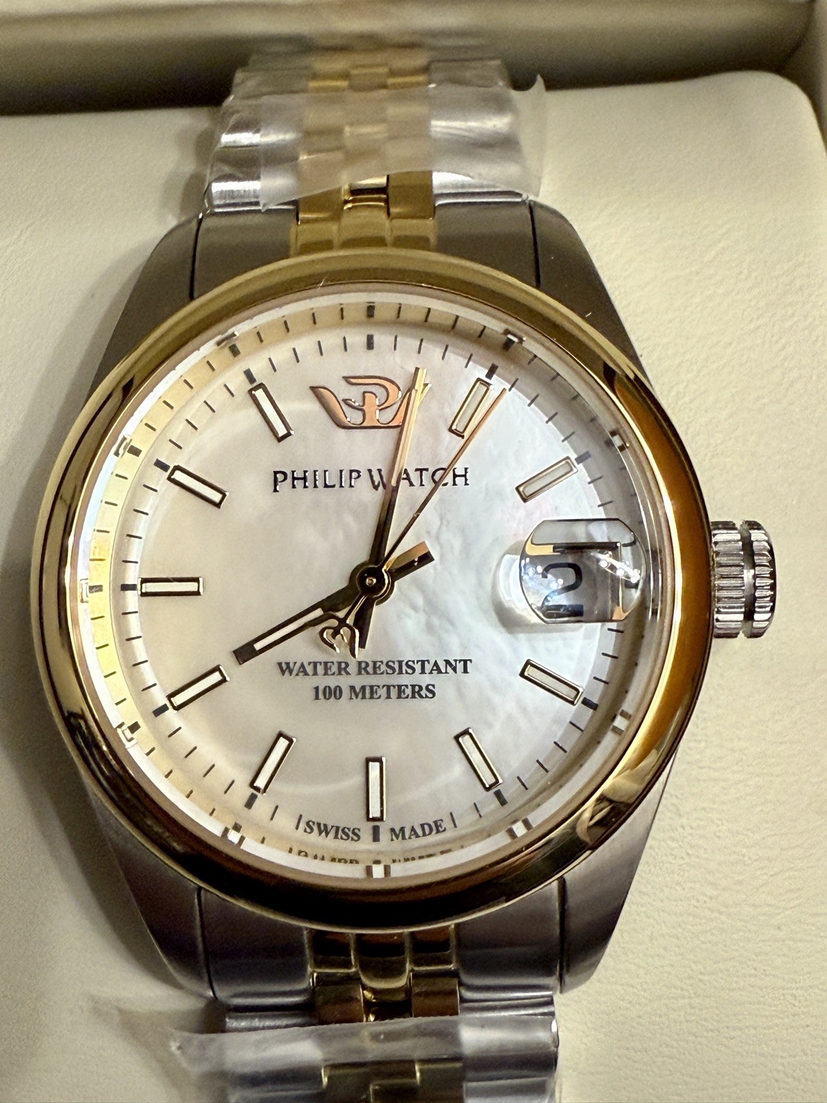 Gorgeous Philip Watch Ladies Two Tone Mother Of Pearl Dial Watch – New In Box