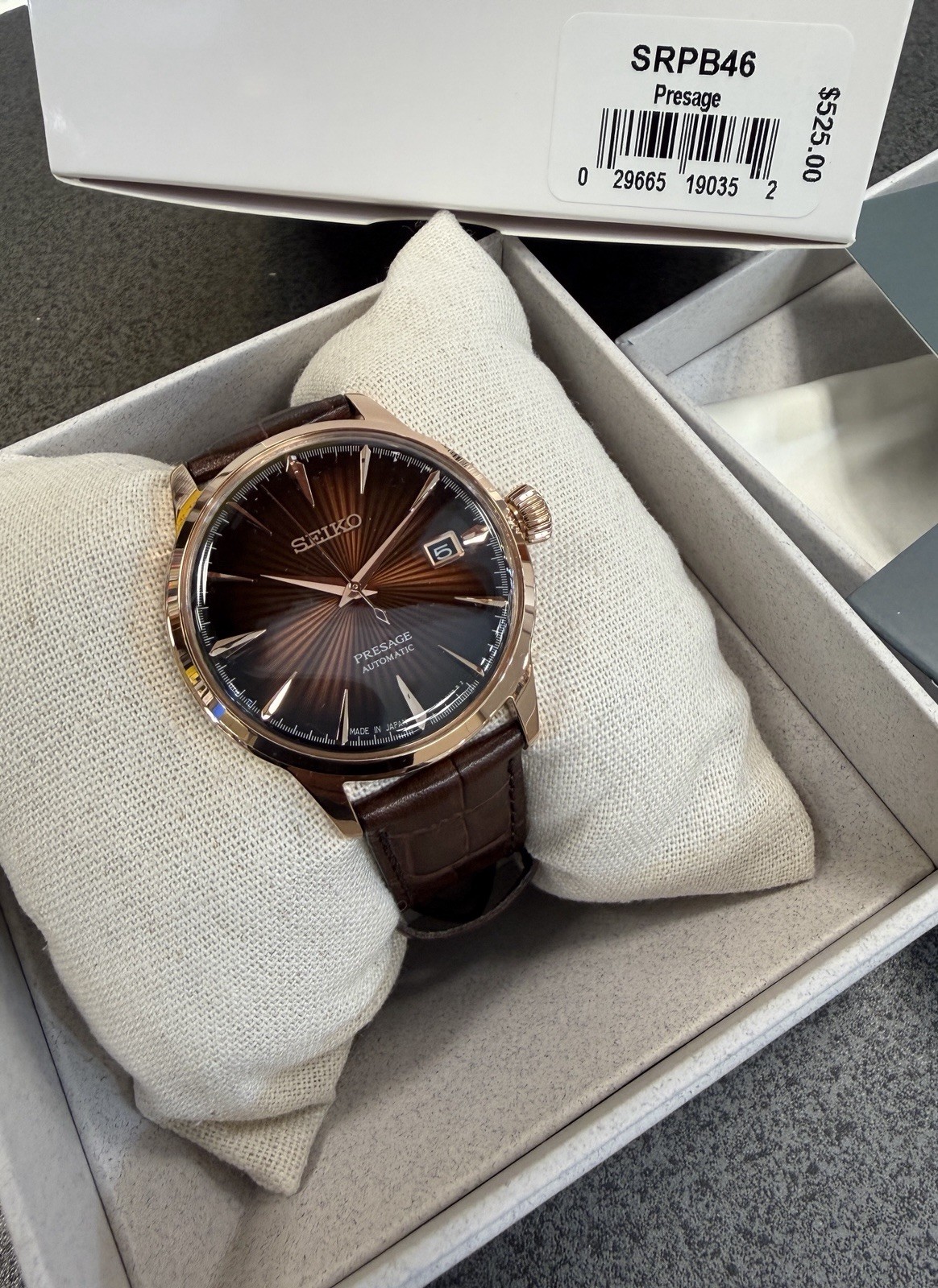 Seiko Presage Automatic Brown Dial Brown Leather Band Watch SRPB46 Made In Japan