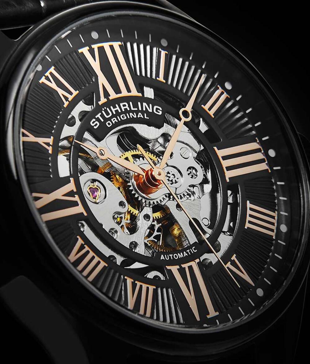 Atrium 3942 Automatic 42mm Skeleton Black/Leather | Black Dial Wristwatch 3942.3