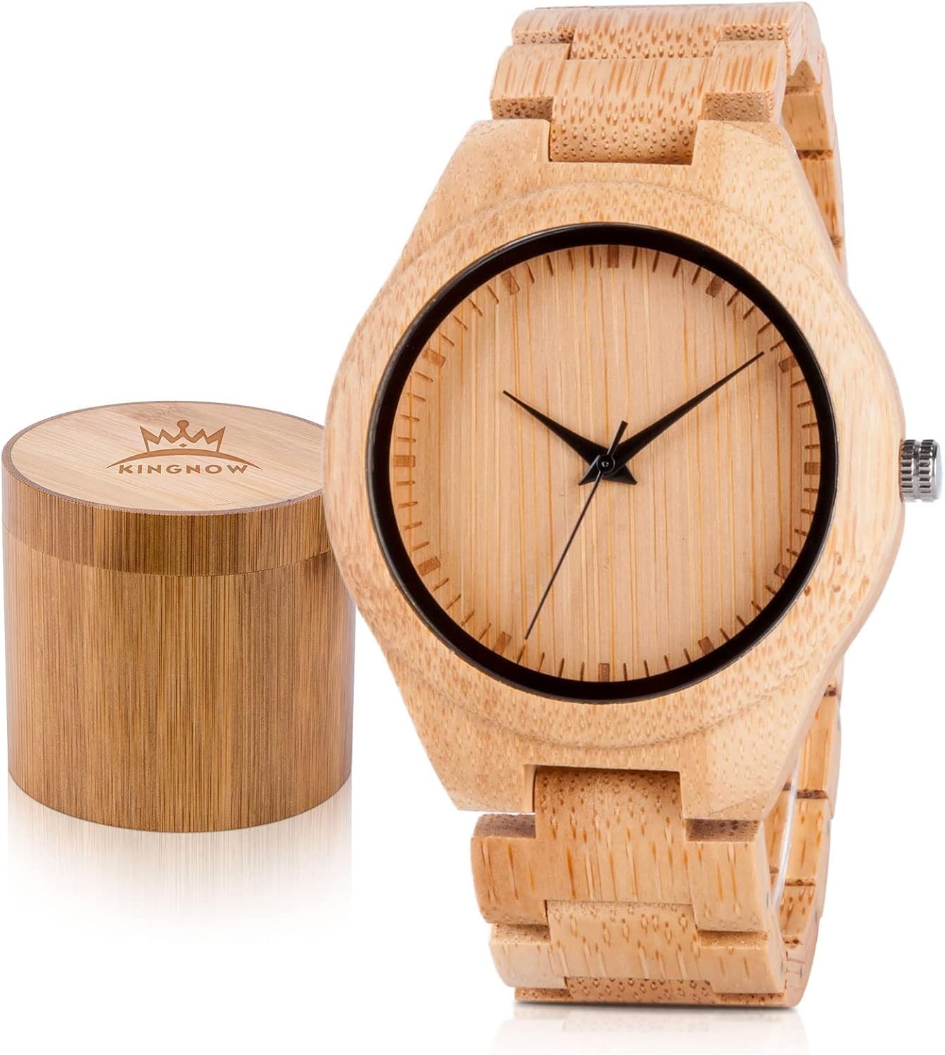 KINGNOW Men’s Wooden Watch Made of Bamboo, Japanese Quartz, from Japan