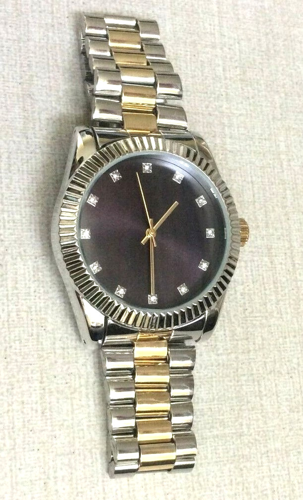George Men’s Watch RX Round Black Dial Crystal Hours on 2 Tone Linked Band New!