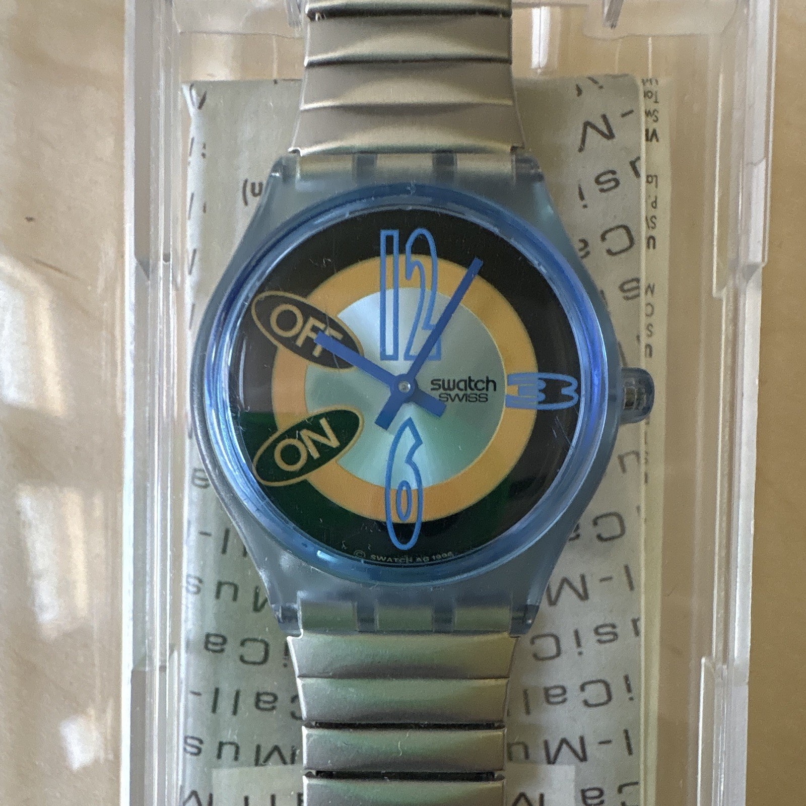 Swatch Musicall Vintage 1997 Quartz 37mm Blue Plastic Case SS Bracelet 30m-works