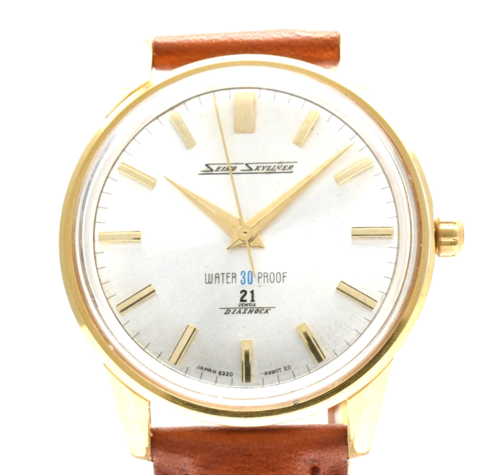 【SALE】SEIKO Skyliner 6220-9970 Manual Wind Mens Vintage 1966 Gold Leather