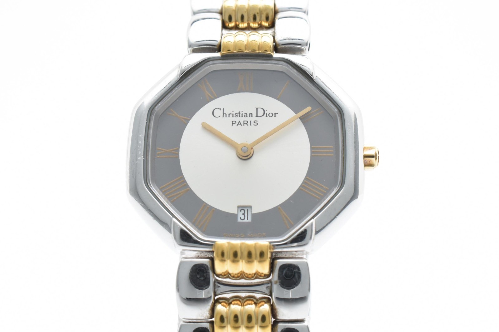 [Near MIMT] Christian Dior D48-203-1 Two-Tone Gray White Dial Qz Ladies Watch JP