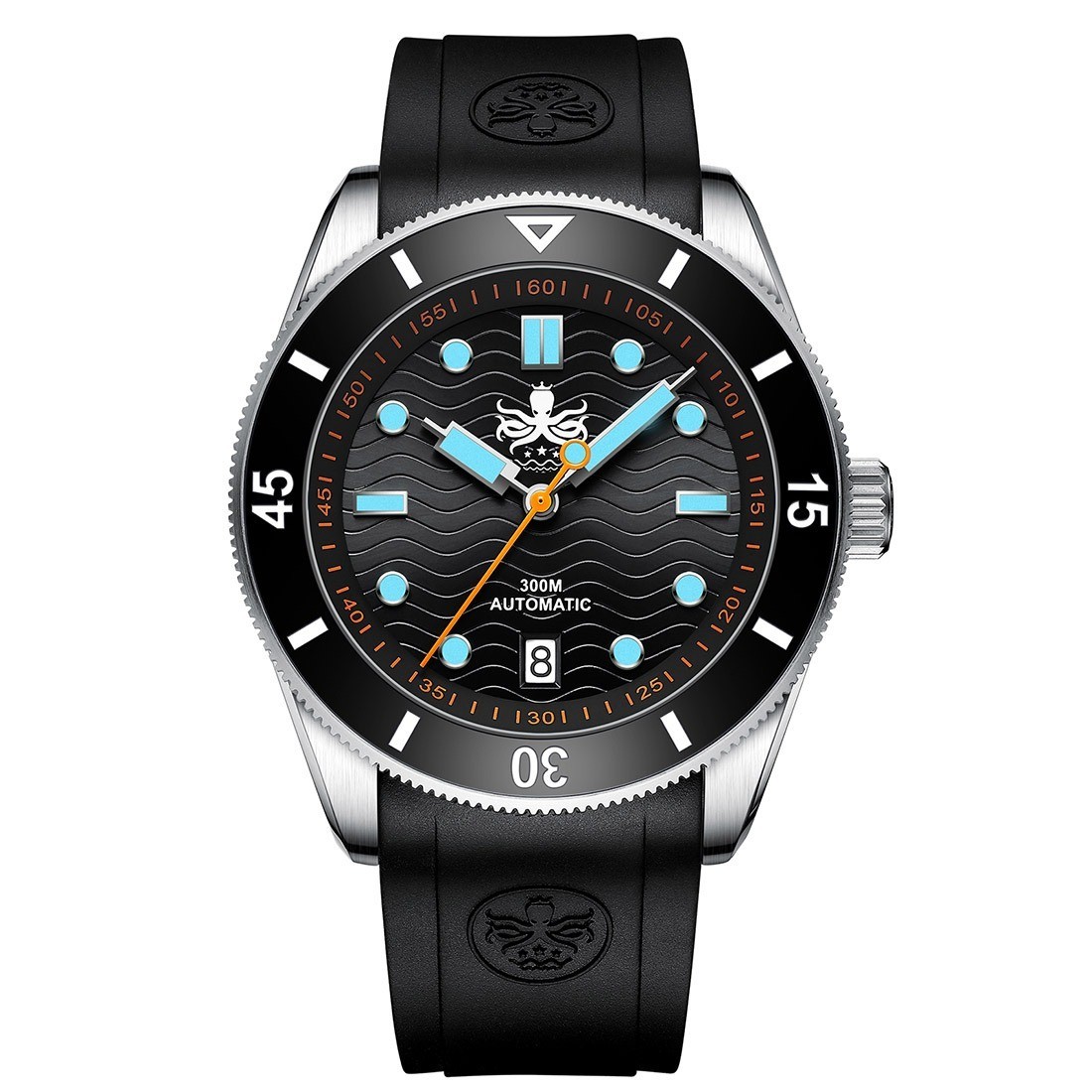 Phoibos WAVE MASTER 300M Steel Automatic Black Silicone Diver Men’s Watch