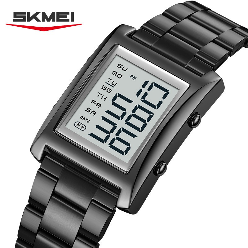 SKMEI Men Watch Rectangle Digital Wristwatch Steel Countdown Stopwatch Boy Watch
