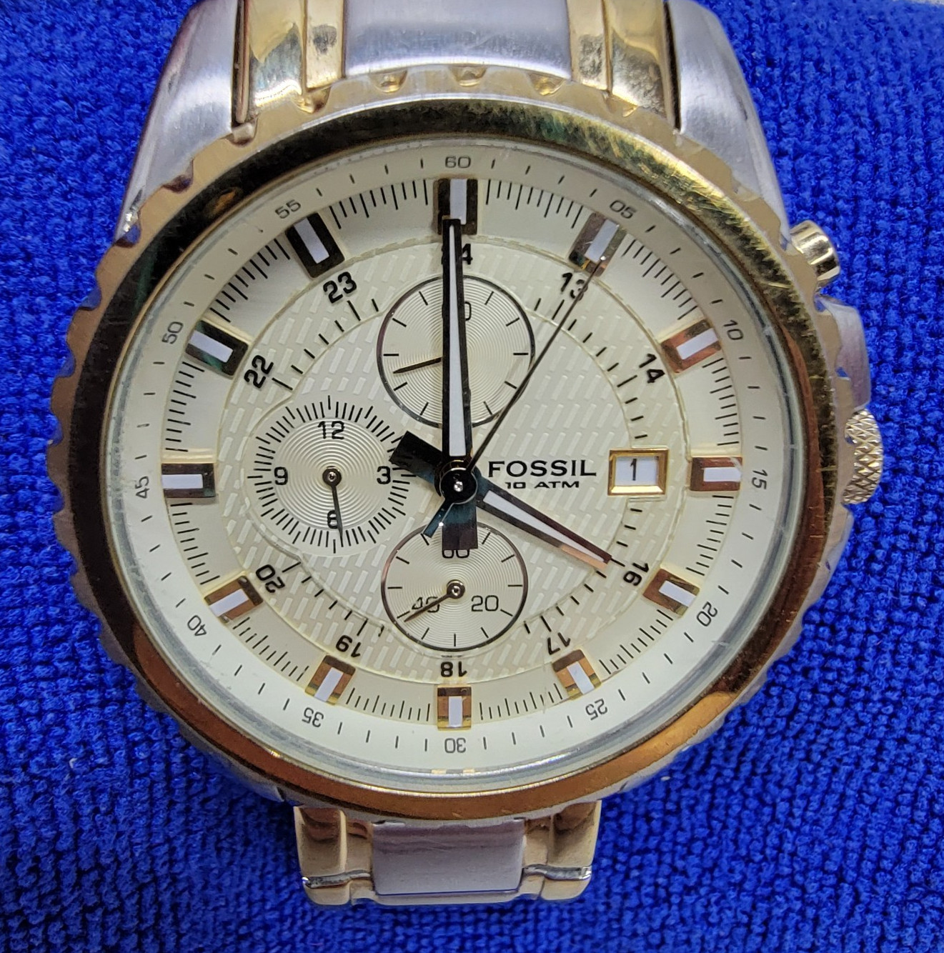 FOSSIL Blue Chronograph Watch CH2510 w/ Two-Tone Stainless Steel Band 100M
