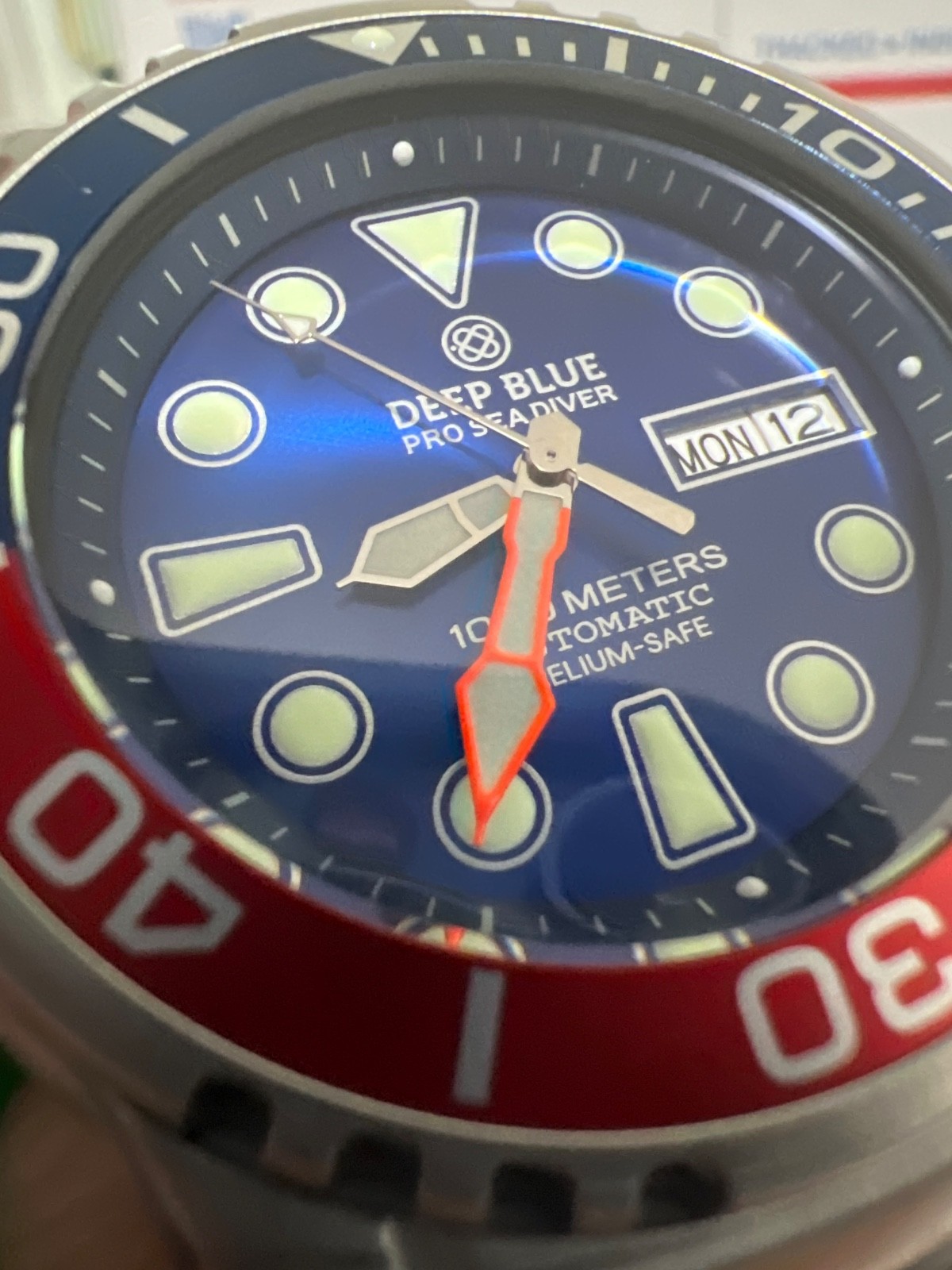 Authentic Pro-Diver🍻1000 Blue/Red Bezel 🔥Blue Dial 20/30/40/50 🍊Minutes Hand!