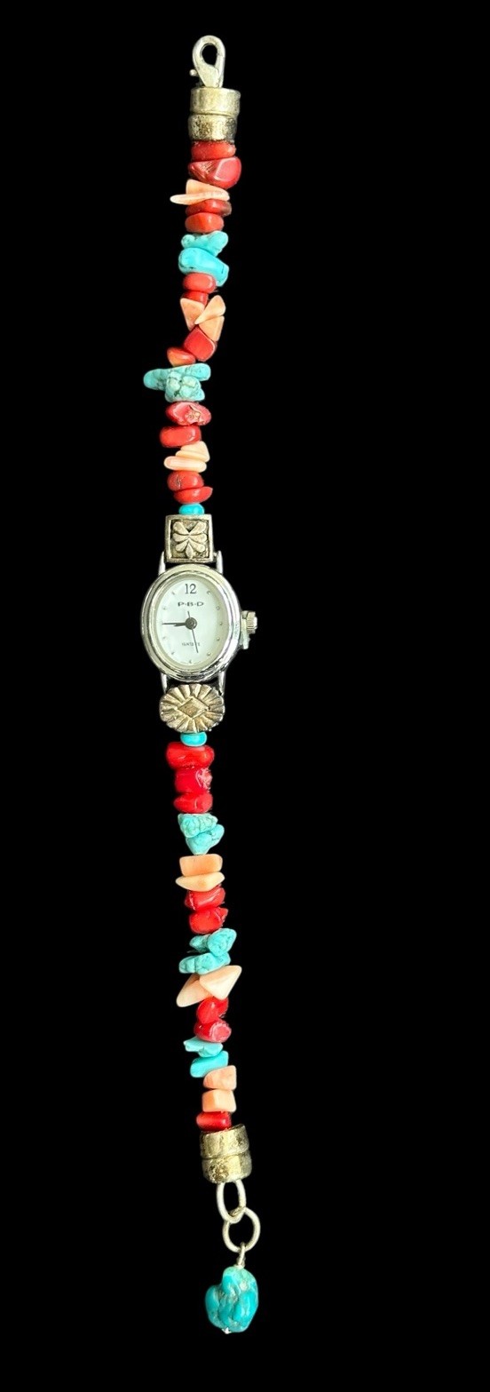 Coral Turquoise Sterling Silver Ladies Watch