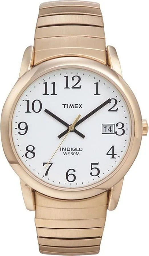 Timex T2N090, Easy Reader, Men’s, Goldtone Expansion Watch, Indiglo, Date