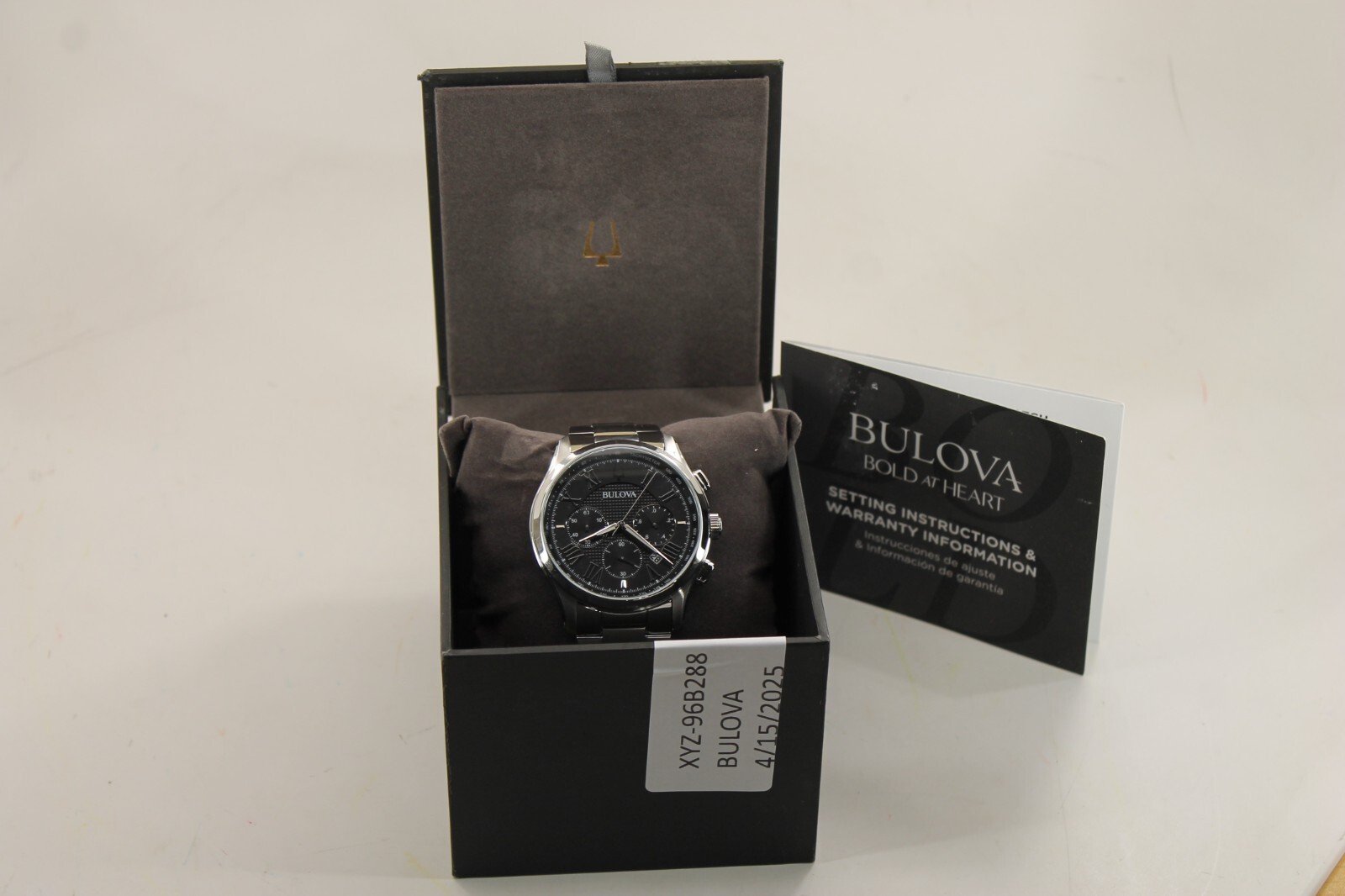Bulova Chronograph Watch Men 46mm Black Dial Stainless Steel Date 96B288