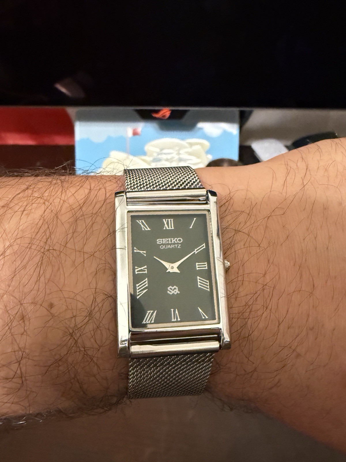 GREEN WITH SILVER CASE Vintage Seiko Slim Quartz Men’s Wrist Watch