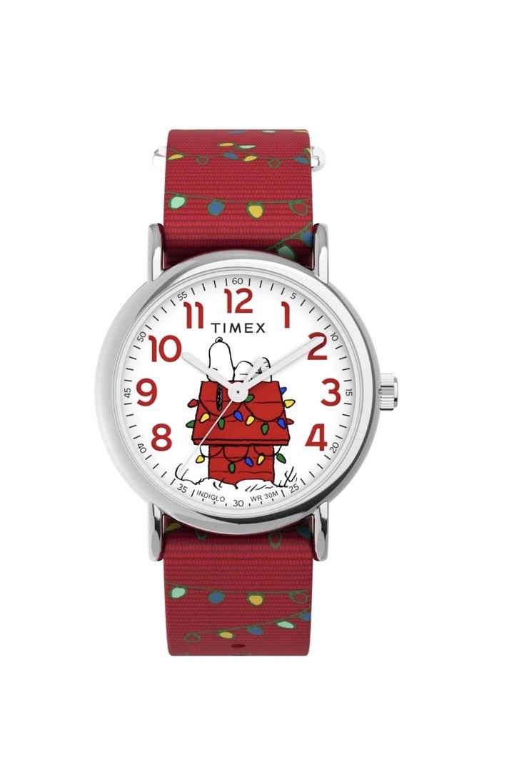Timex TW2W80800, Peanuts Weekender Red Fabric Watch, Indiglo, NEW