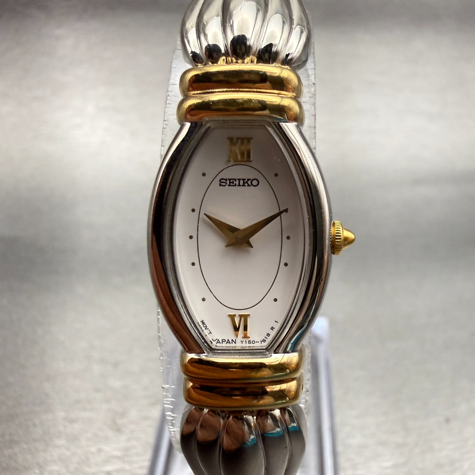Seiko Watch Women 16mm White Dial Two Tone Oval Y150-5N90 New Battery Vintage