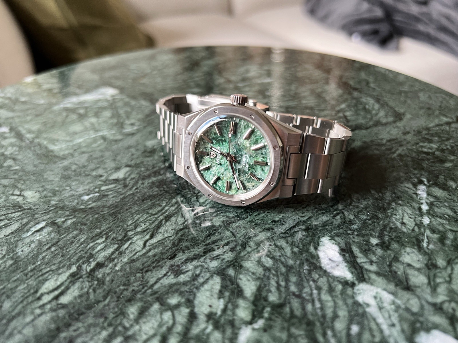 Nivada Grenchen F77 Automatic Stainless Steel Green Aventurine Dial Watch