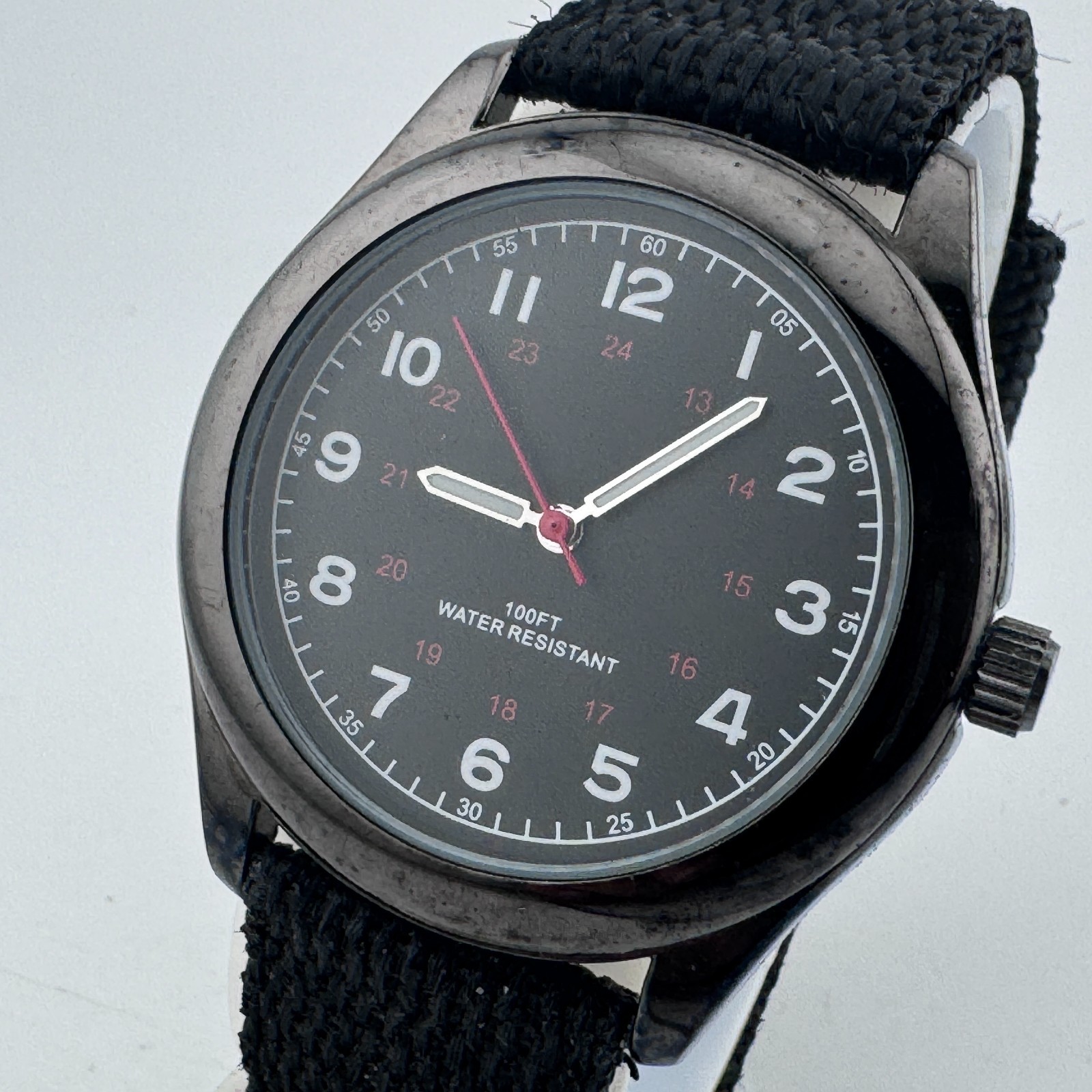 VTG FMD Military Style Quartz Watch Men 30m Black Nylon Japan Analog New Battery
