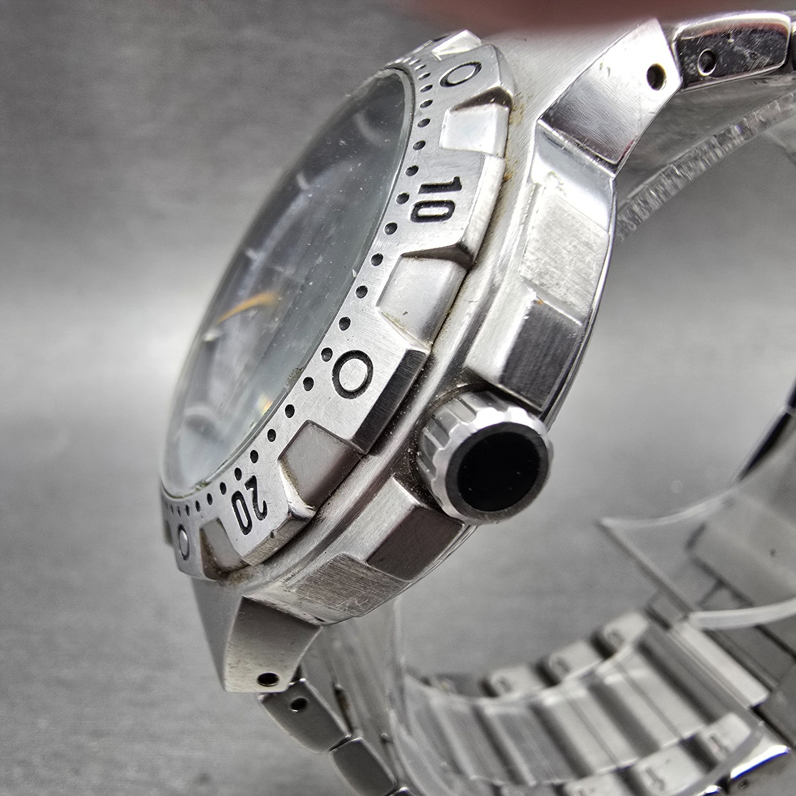 Fossil Blue Automatic Dive Watch Men 42mm Silver Dial Steel Date AM-4029 Runs