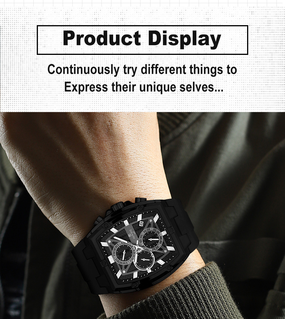 REWARD Men’s Tonneau Multifunction Chronograph Luminous Calendar Quartz Watch