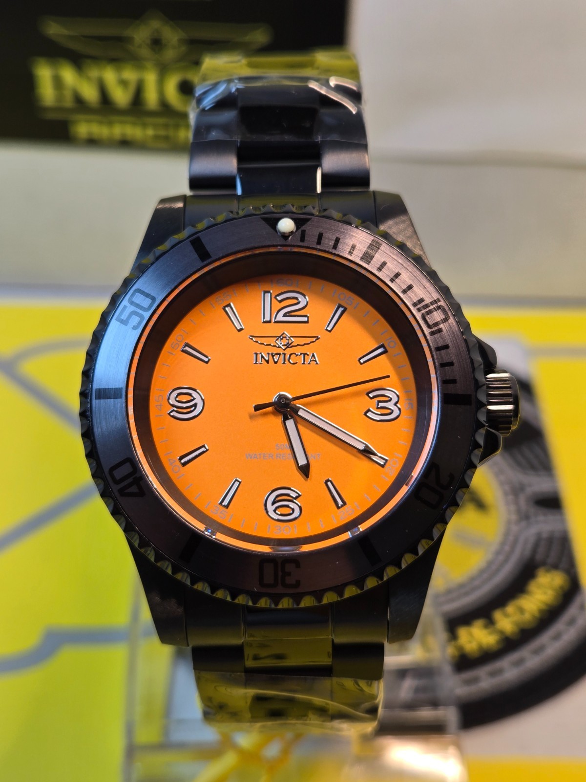 Invicta Specialty Men’s Watch 41mm Black with Black Bezel & Orange Dial NEW