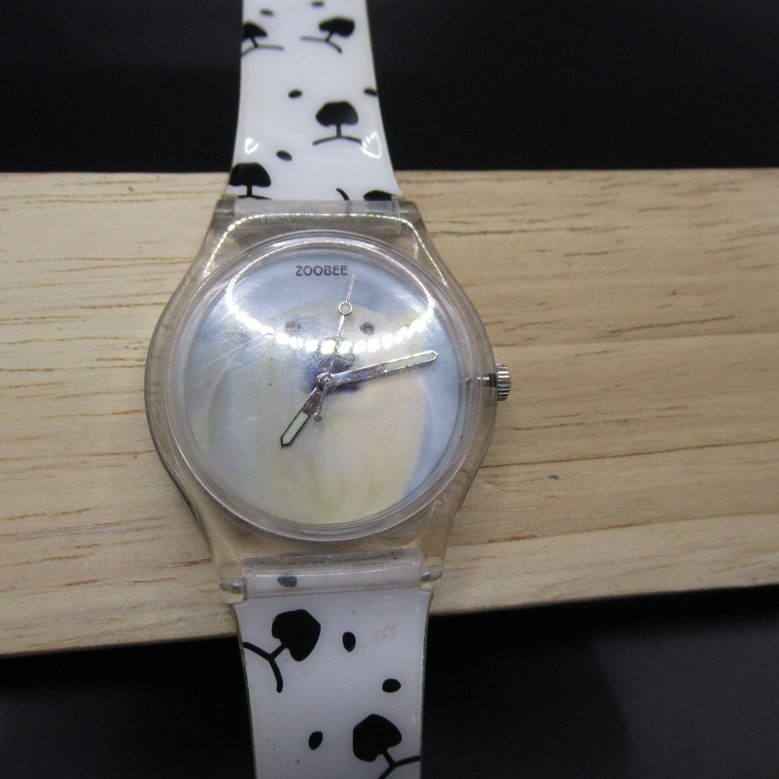 ZOOBEE Dog Puppy Themed Watch White Black Spots Clear Case Stainless Back