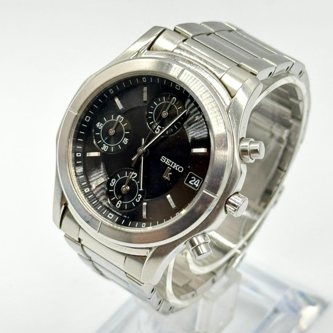 SEIKO 7T92-0BN0 LK Chronograph Date Watch with Black Dial Silver Used Japan