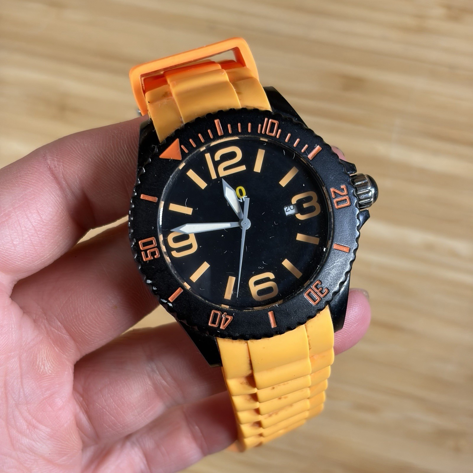 40NINE 46mm Quartz Watch with Black Dial and Orange Silicone Rubber Strap