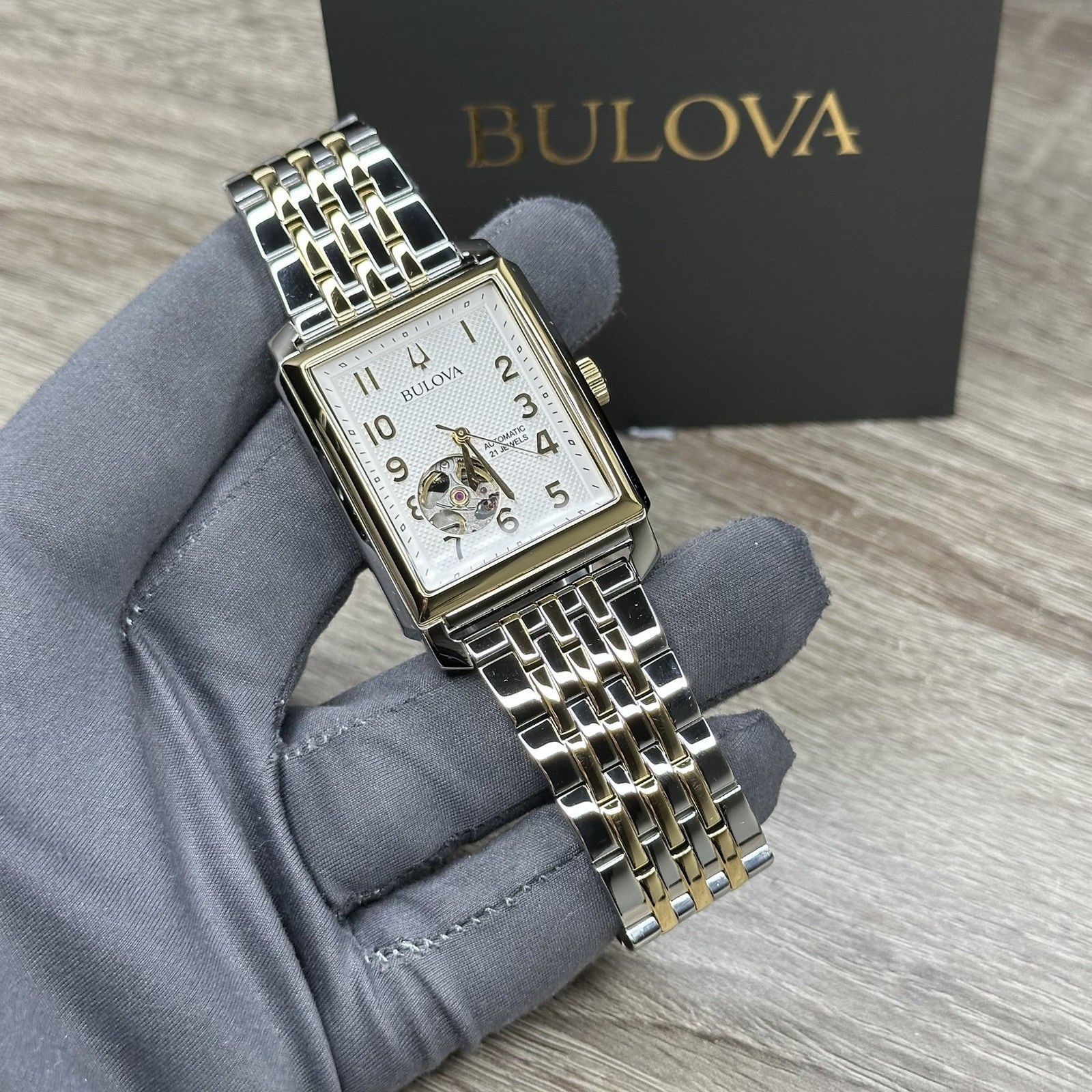 NEW✅AUTOMATIC✅ Bulova Sutton Rectangle Two-Tone 33mm Men’s Watch 98A308 $595