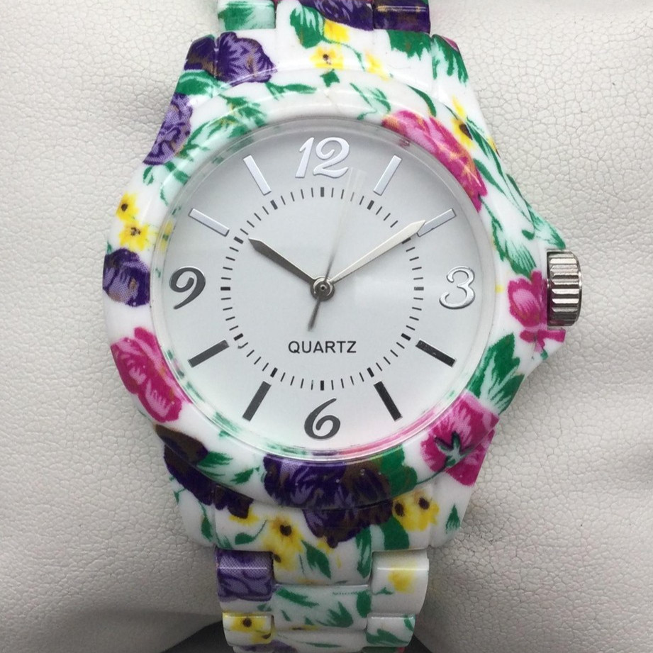 ACT Floral Multicolor Watch Womens 41mm Silver Tone Round Dial New Battery 7.75″