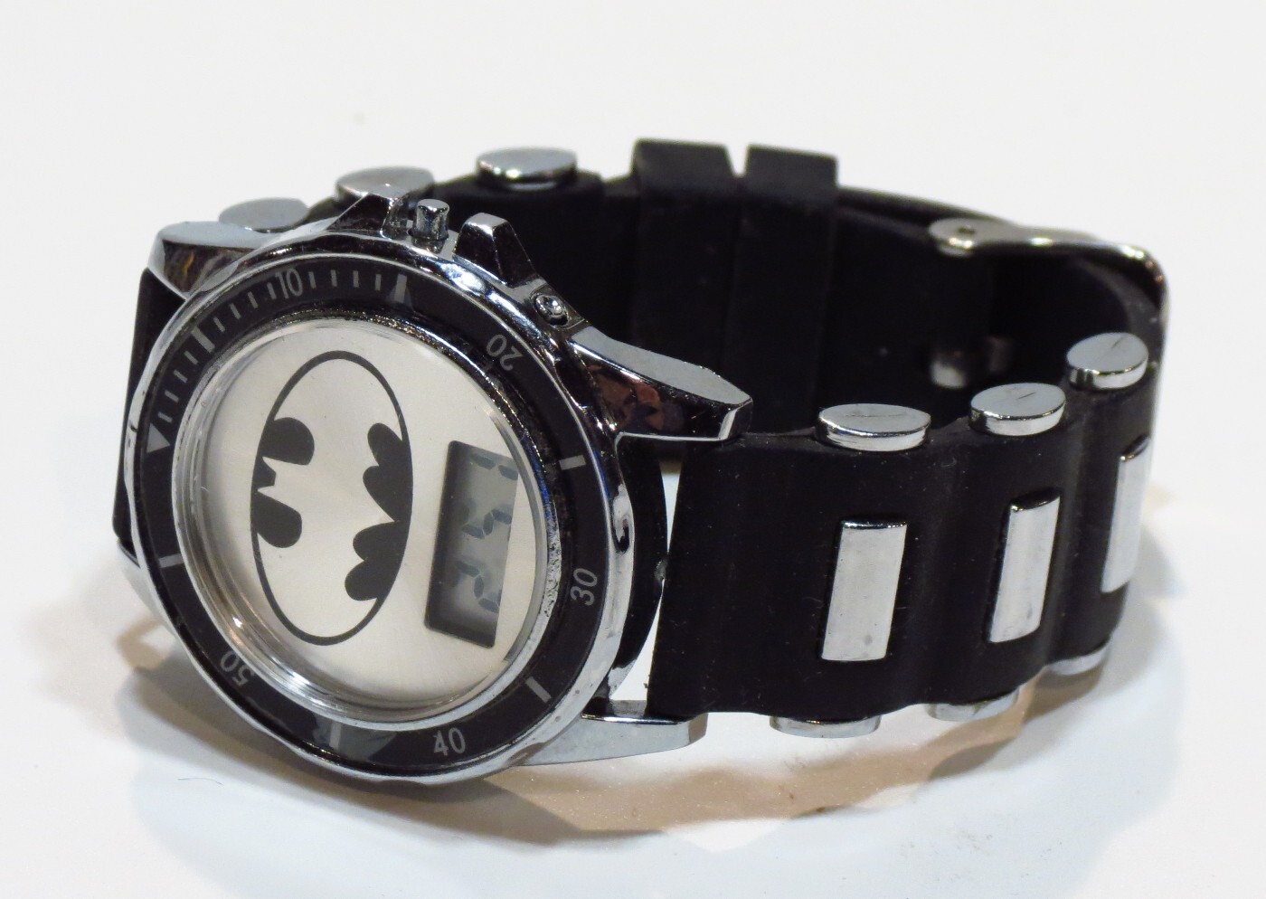 Accutime Batman Watch DC Comics Digital Display Day/Date Black Silicone Band