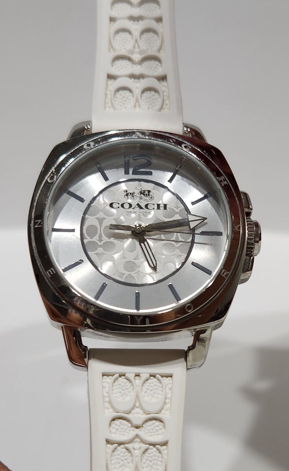 Coach Women Signature BOYFRIEND White Logo Rubber Strap Watch 34mm 14502093