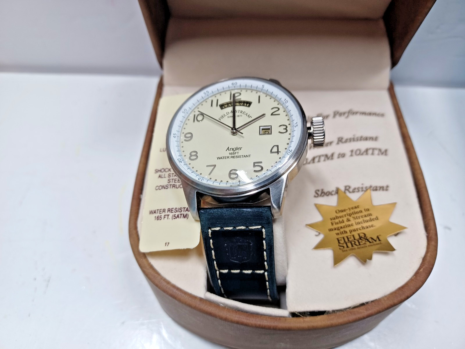 NOS Field & Stream Angler Stainless Steel Mens Watch All Paperwork and Case