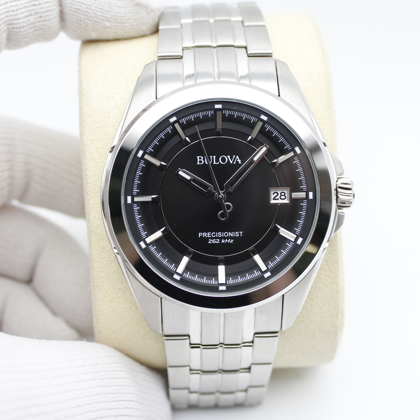 Bulova Precisionist 43mm Stainless Steel Black Dial Quartz Mens Watch 96B252