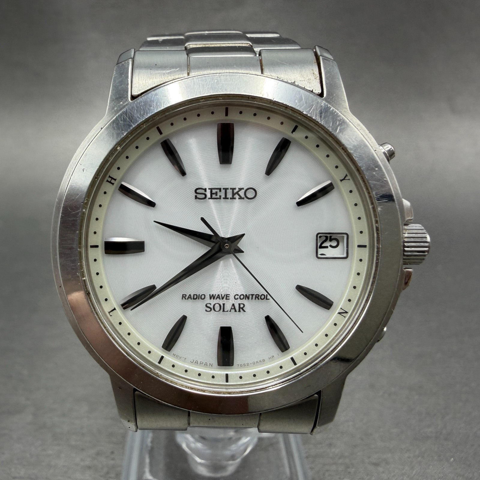Seiko Spirit Solar Watch Men 38mm White Dial Stainless Steel Date 7B52-0AF0 Runs
