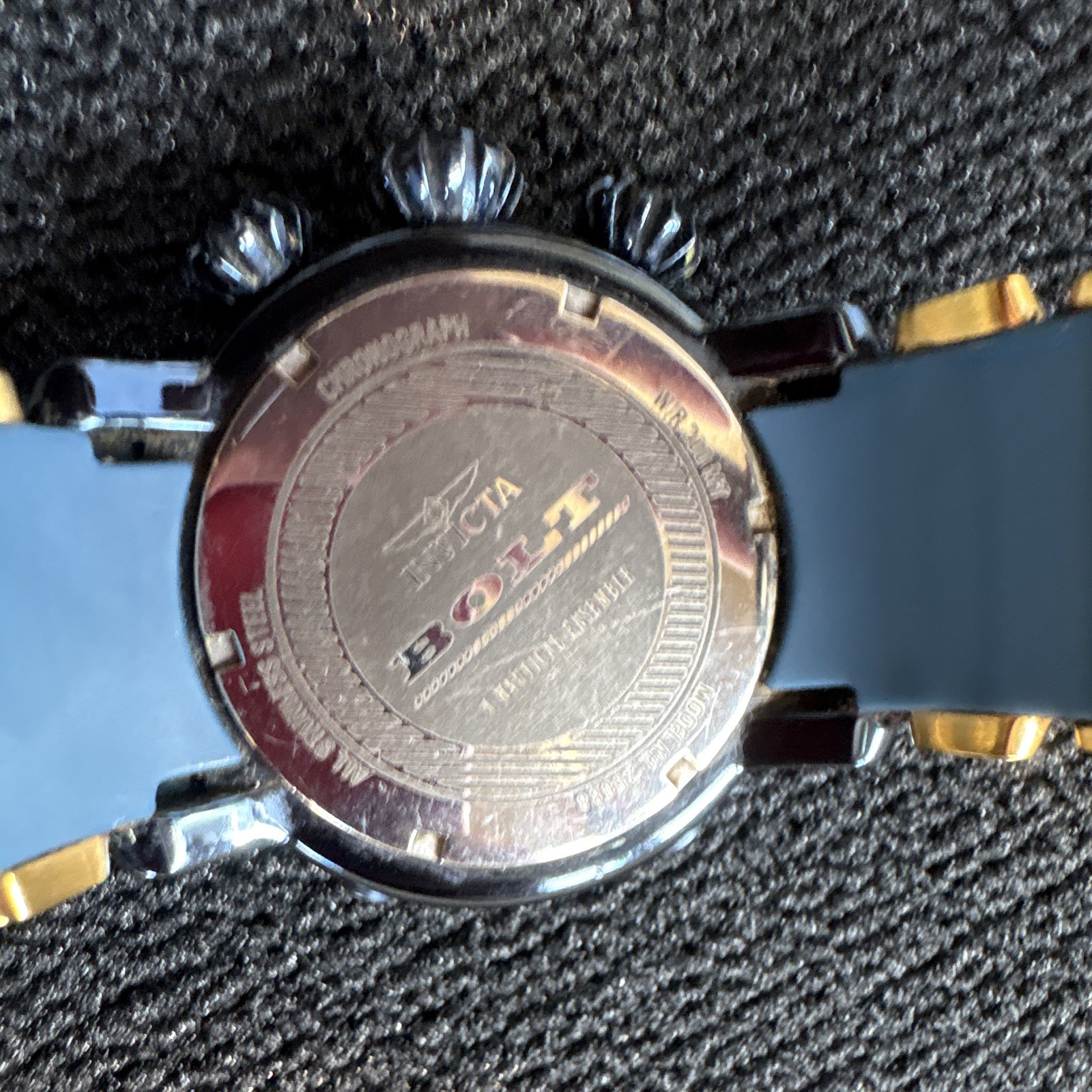 Invicta Bolt Quartz Chronograph Date 200m Blue SS 52mm Silver/Gold/Black Dial