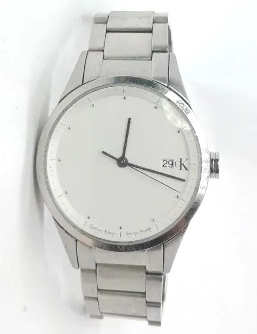 Men Calvin Klein Watch K22321 Steel Silver Case Bracelet Band White Face Swiss