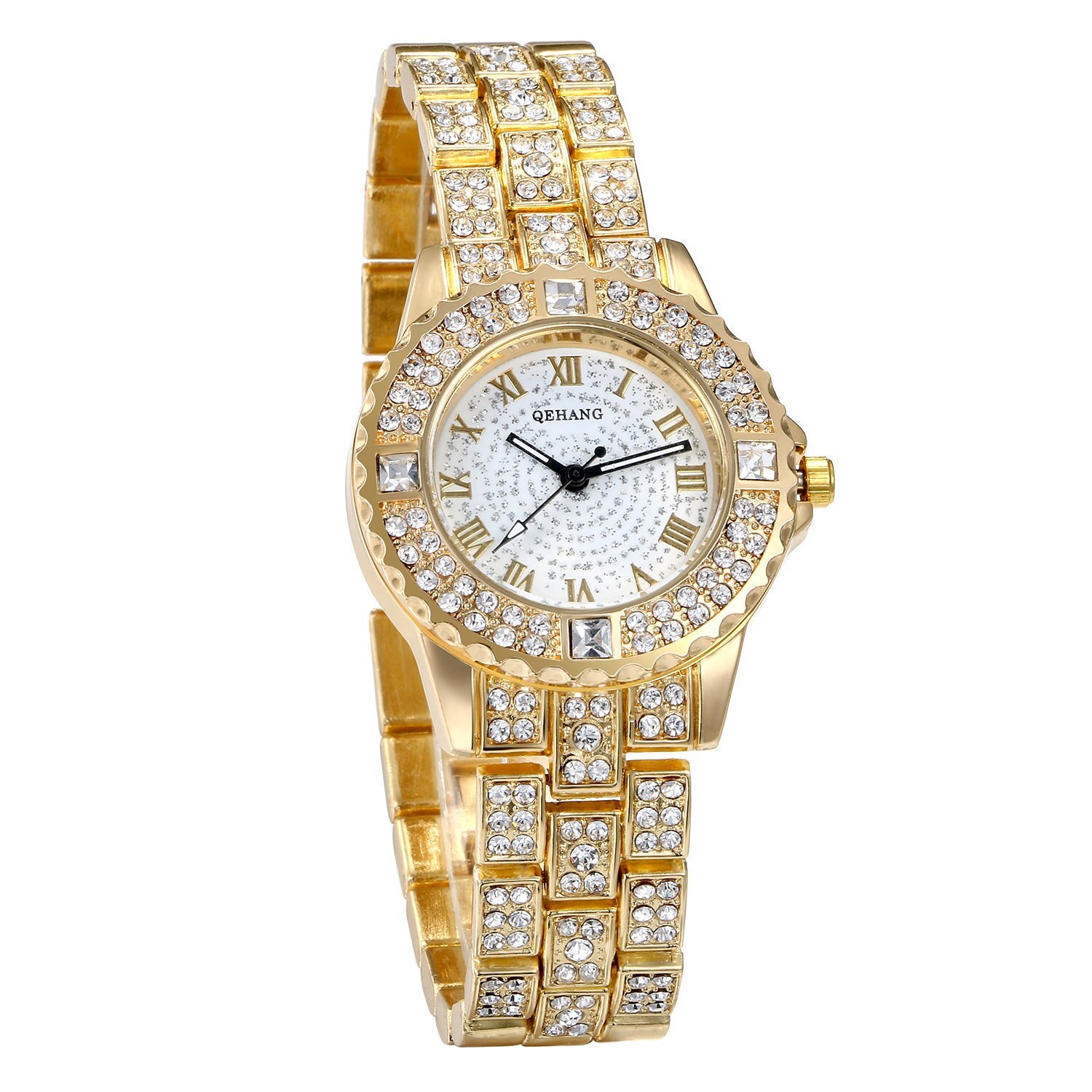 Women Girls Luxury Full Rhinestone Quartz Watch Roman Numberals Dial Wrist Watch