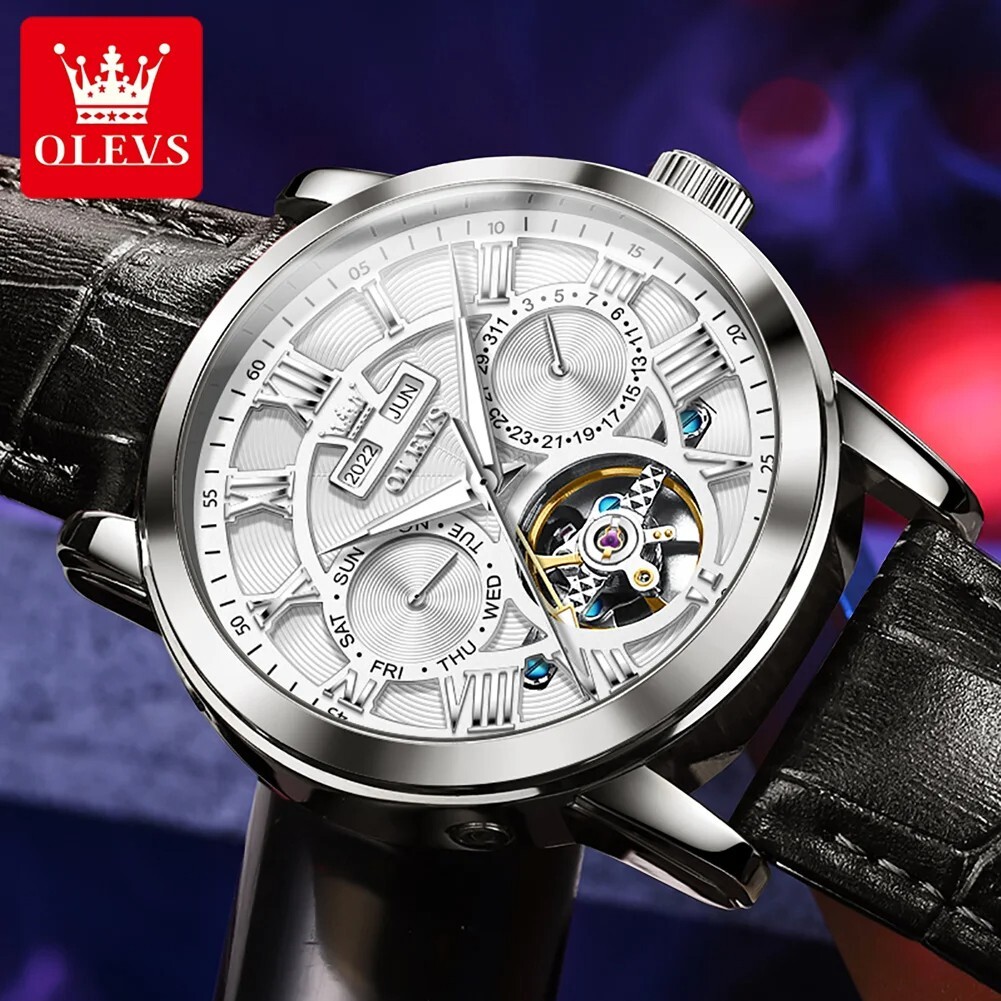 OLEVS Automatic Mechanical Men’s Watch Luxury Skeleton Waterproof Watch Strap