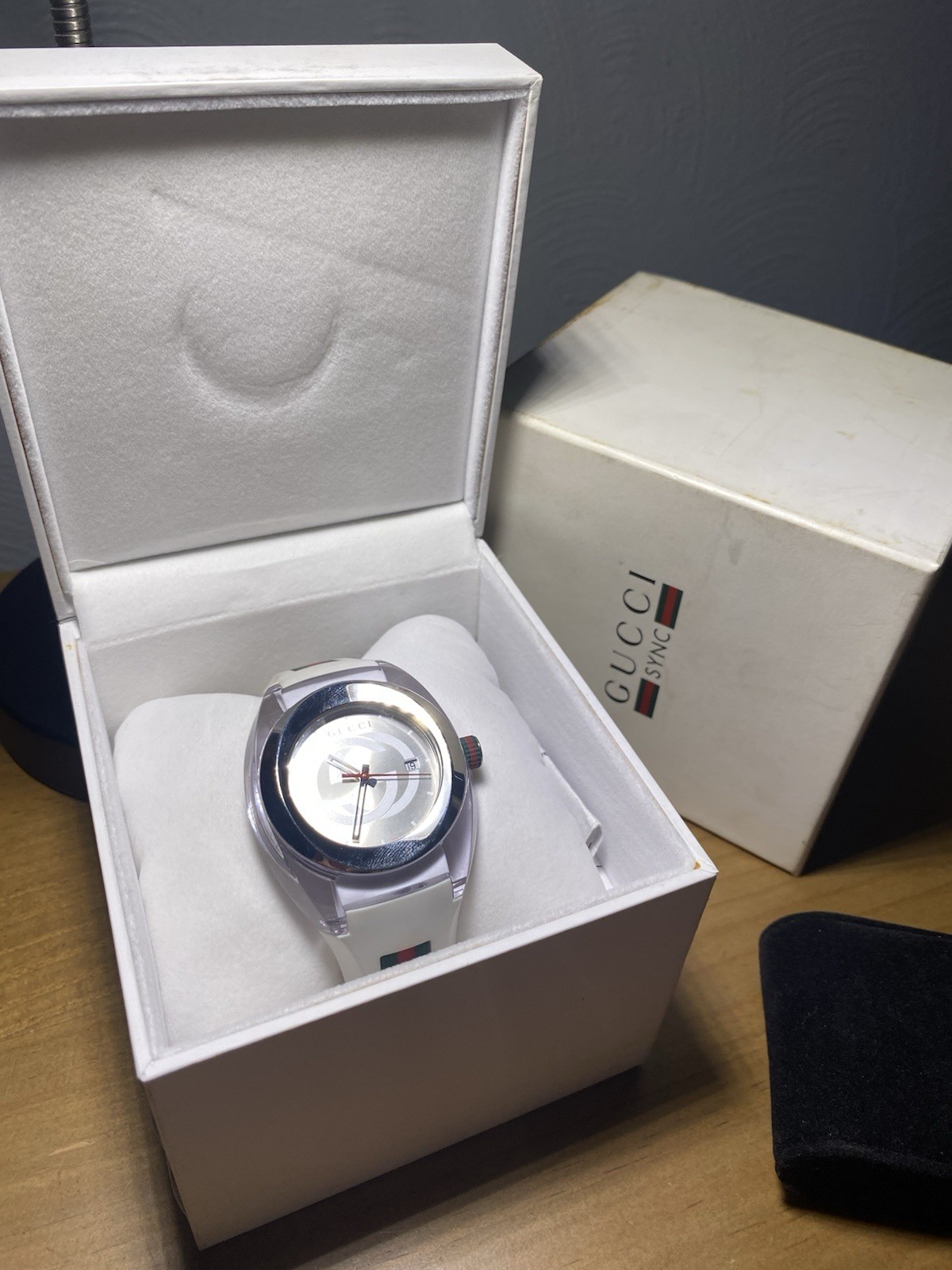 Gucci Sync 46mm Clear Transparent Nylon Case with White Rubber Straps