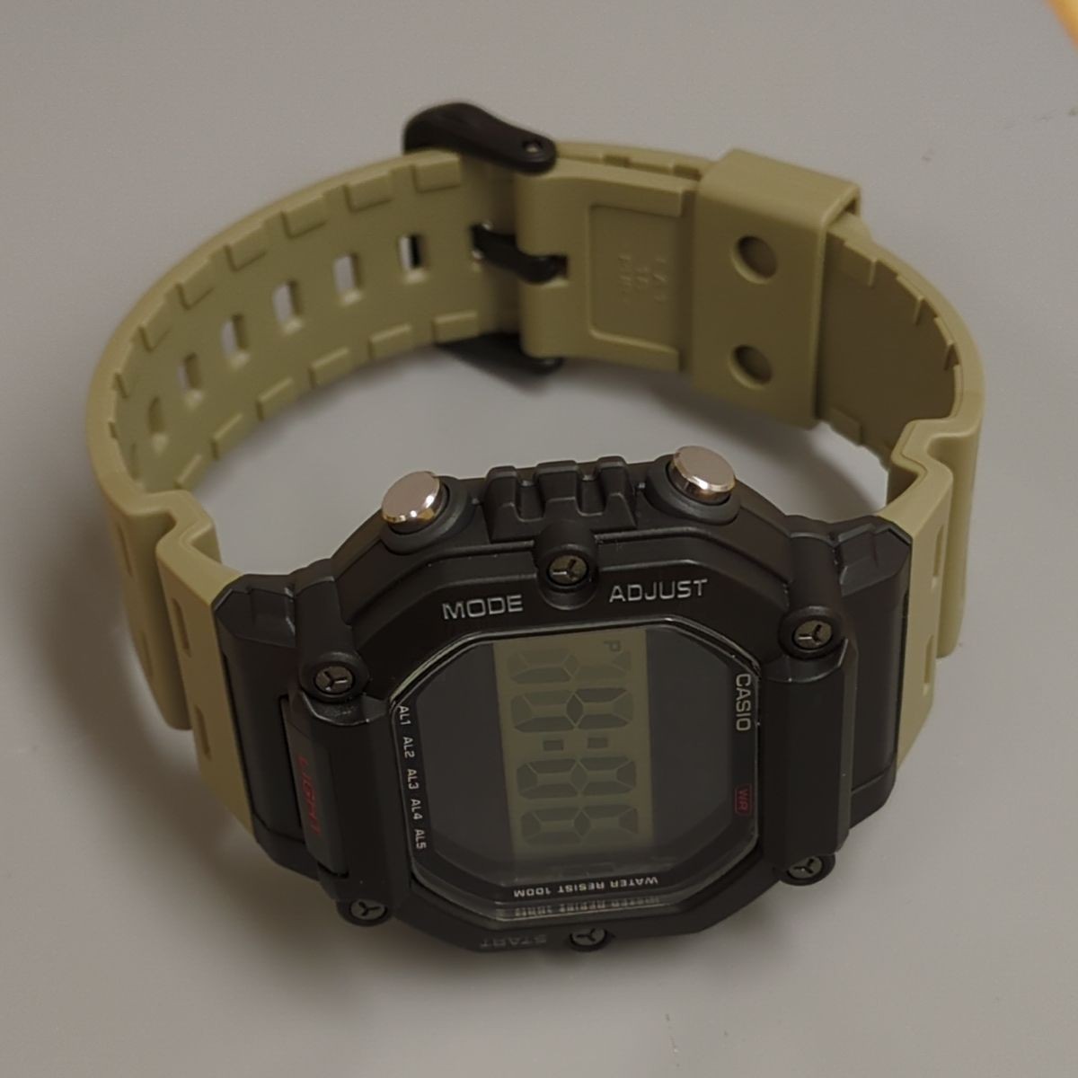 Casio AE-1600H Partial Negative Display, Red LED, Black Case, Tan Strap