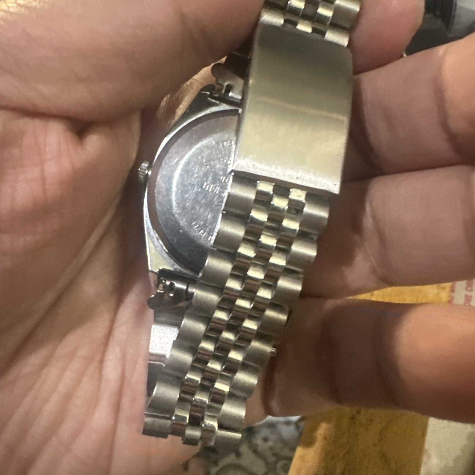 Working Vintage Timex Automatic Mens watch Silver Tone Steel 34mm Fit 7.5 Runs