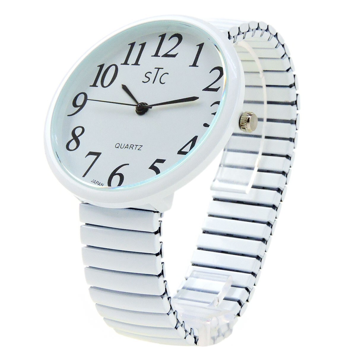 STC White Super Large Face Easy to Read Stretch Band Watch – NIB