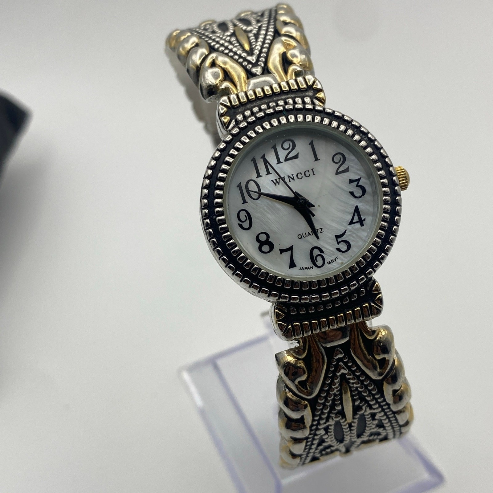 Elegant Wincci Two-Tone Silver & Gold Bangle Cuff Watch Working New Battery