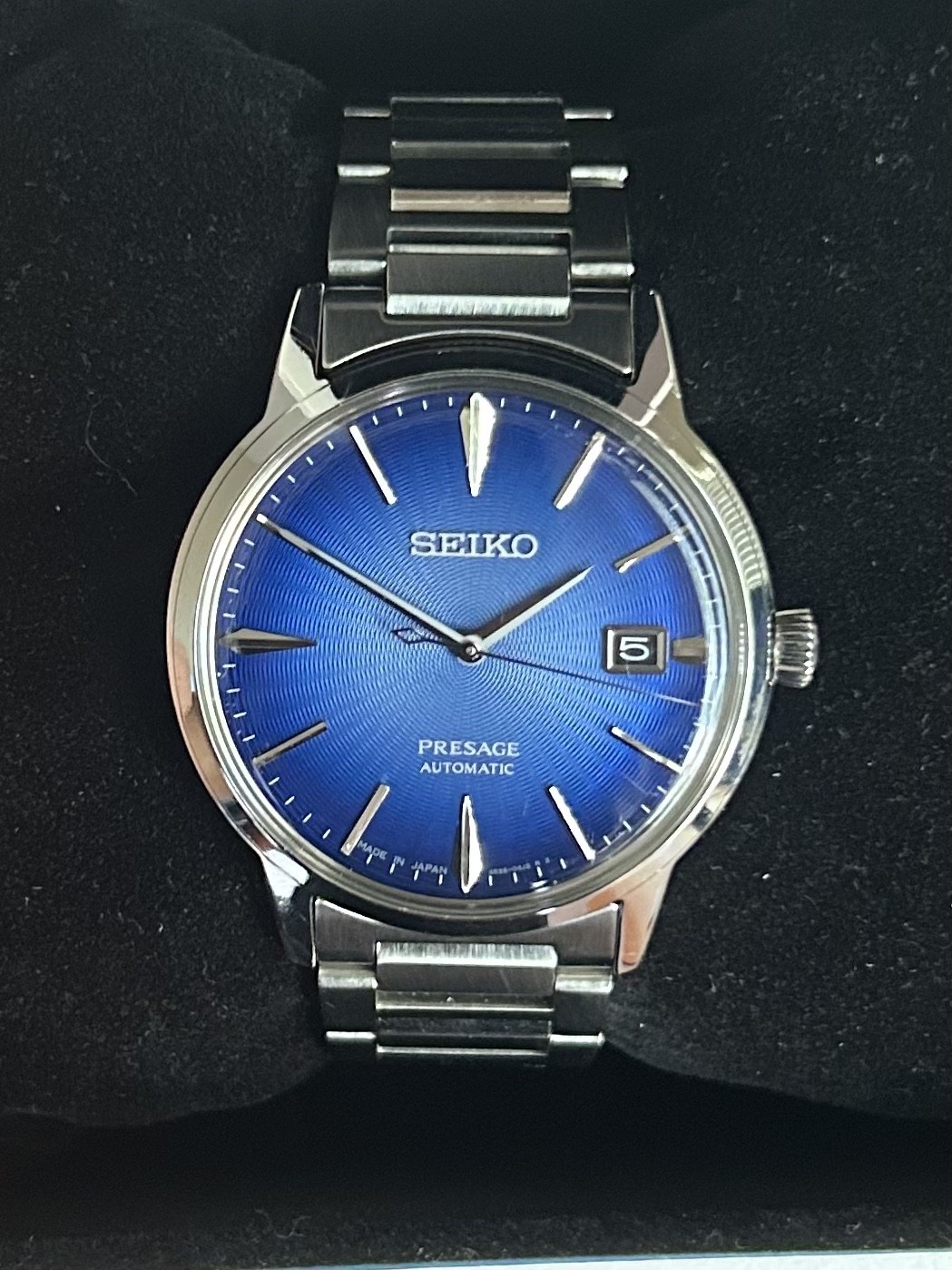 Seiko Presage Cocktail Time Aviation Blue Men’s Automatic Watch SRPJ13 Full Set