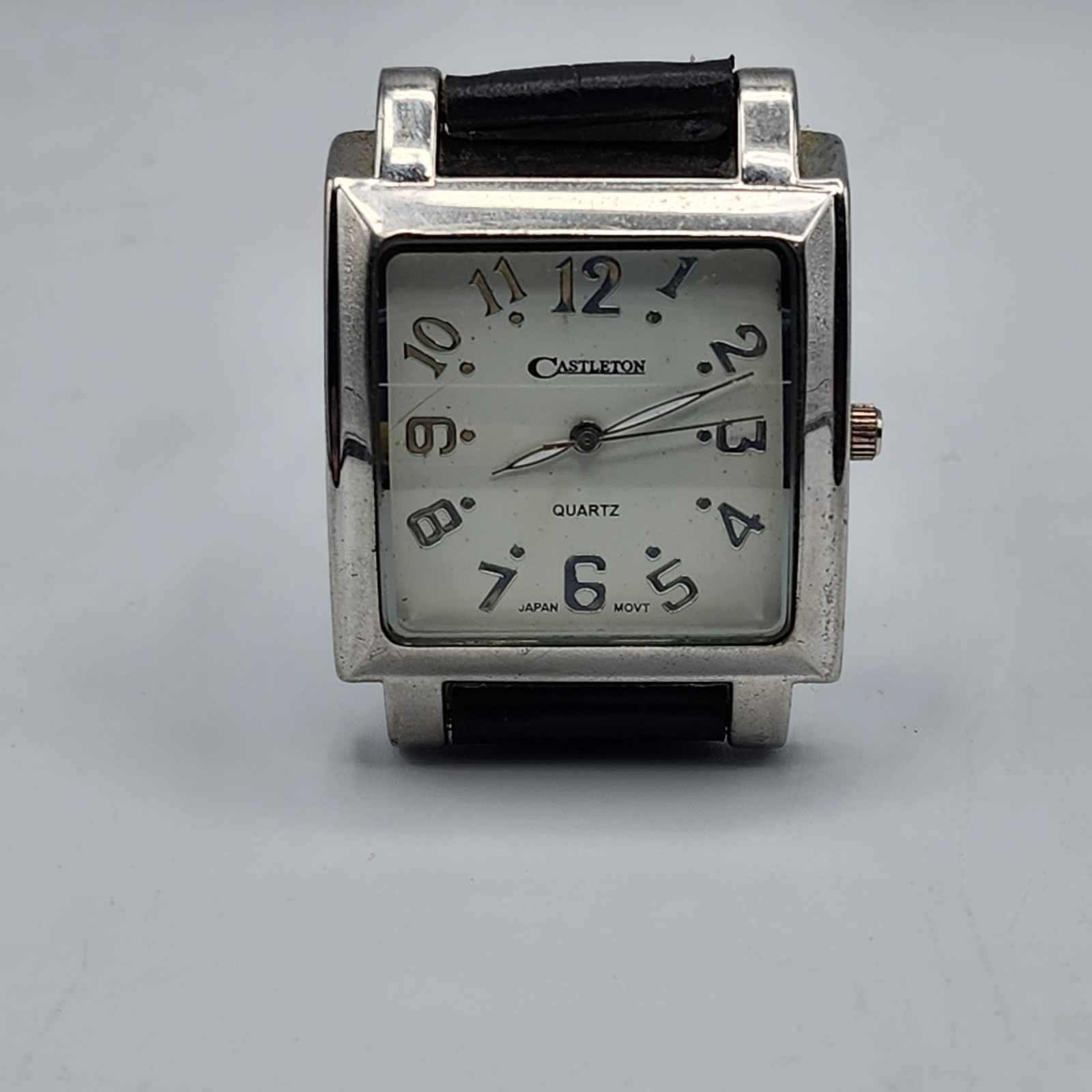 Castleton Square Face Men’s Watch Black Genuine Leather Black Band Large Face