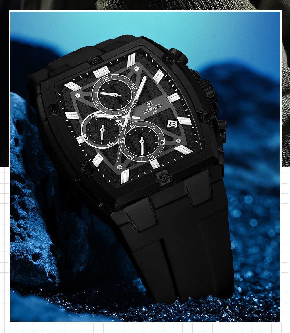 REWARD Men’s Tonneau Multifunction Chronograph Luminous Calendar Quartz Watch