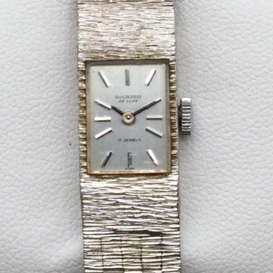 Vintage Guildcrest De Luxe Womens Manual Wind Watch 12mm Silver Tone 17J 6″
