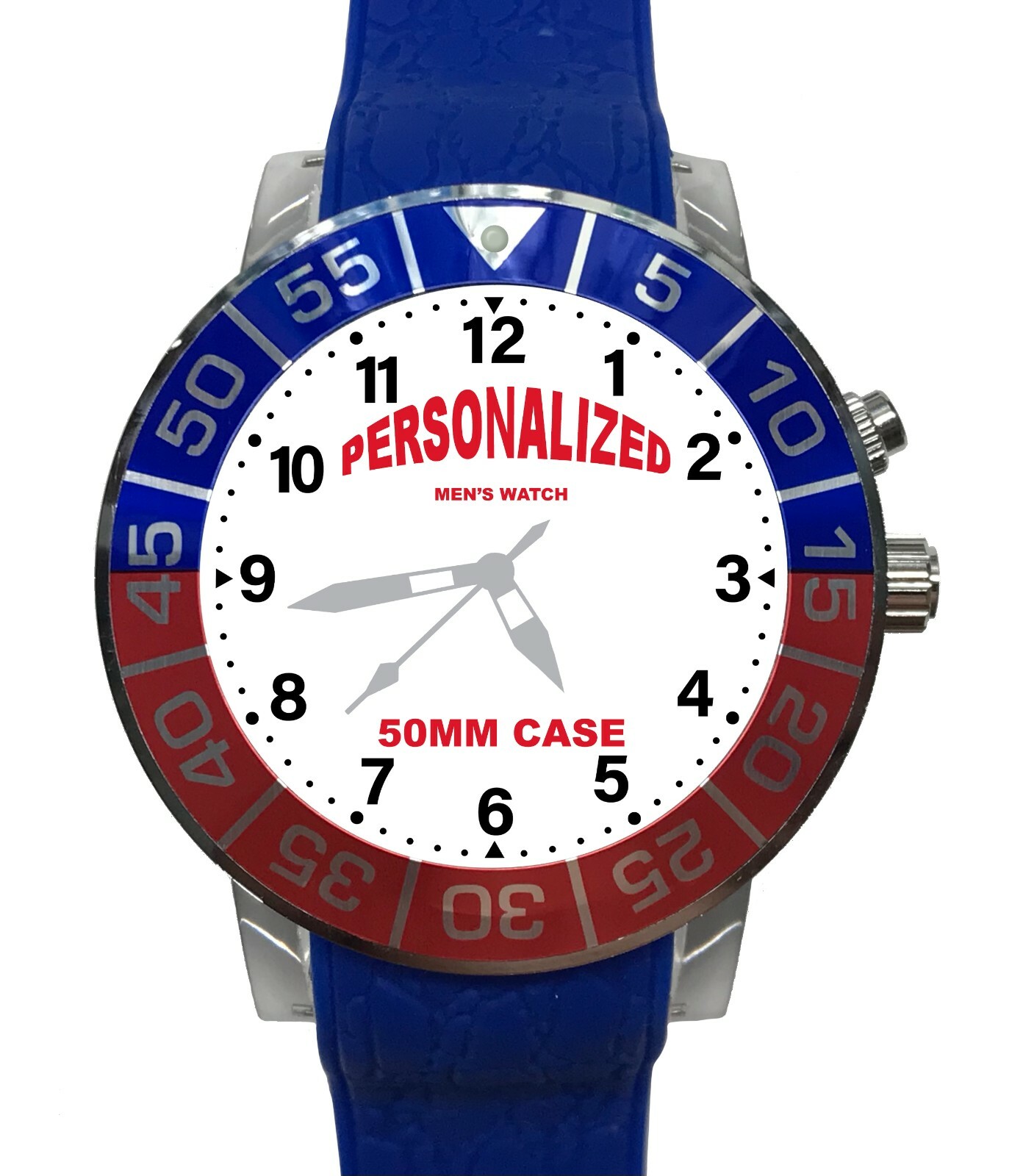 Custom personalized Watch 50mm Steel Case 24mm Band LOGO Design 3ATM WR LIGHTS