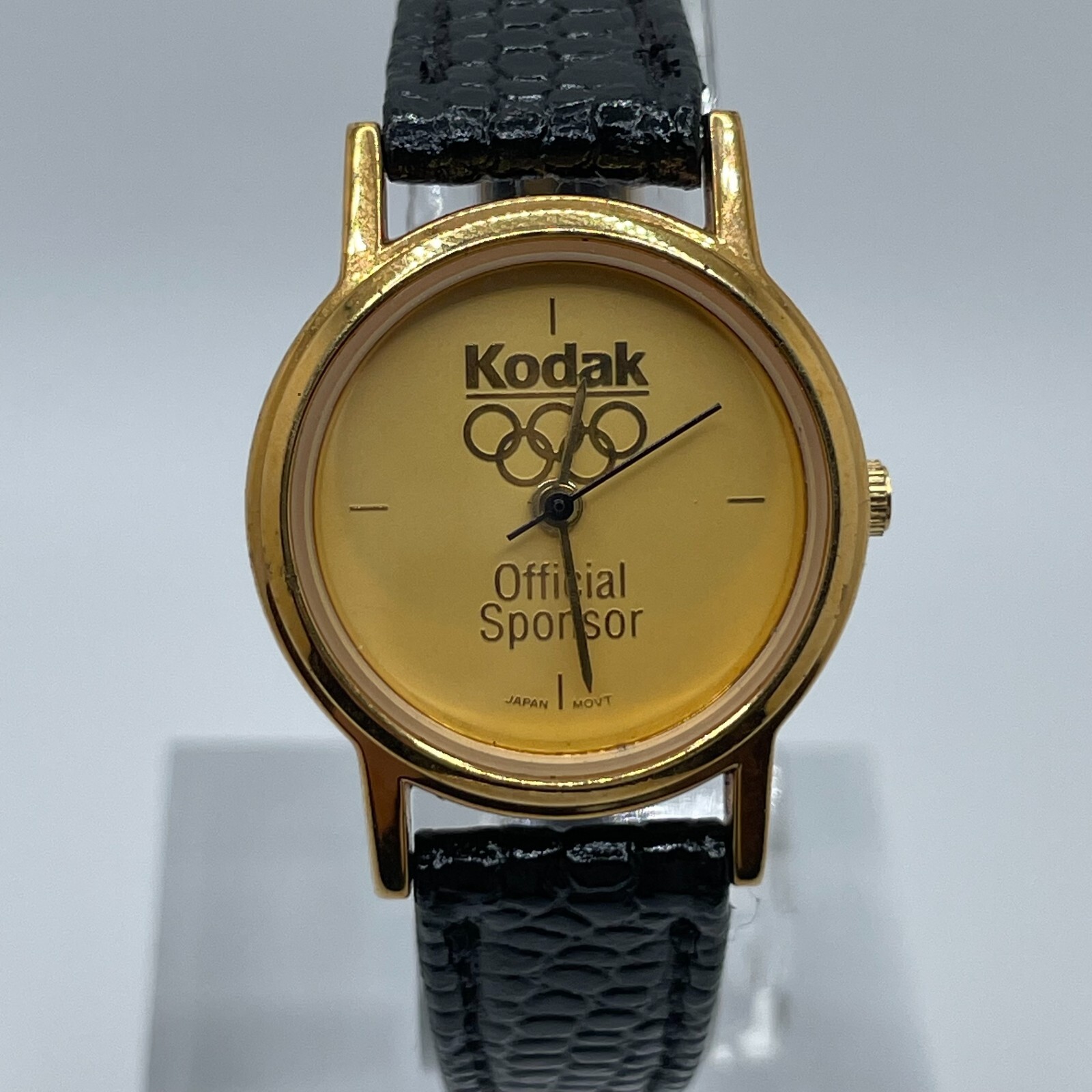 Kodak Olympic Sponsor Watch 23mm Gold Tone Case Leather Band Quartz Analog