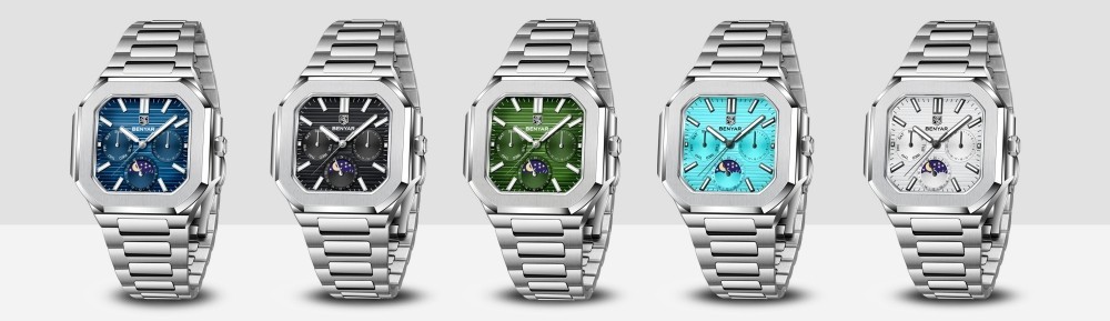 Men’s Quartz Watch Moonphase Hardlex Crystal Luminous Waterproof Stainless Steel